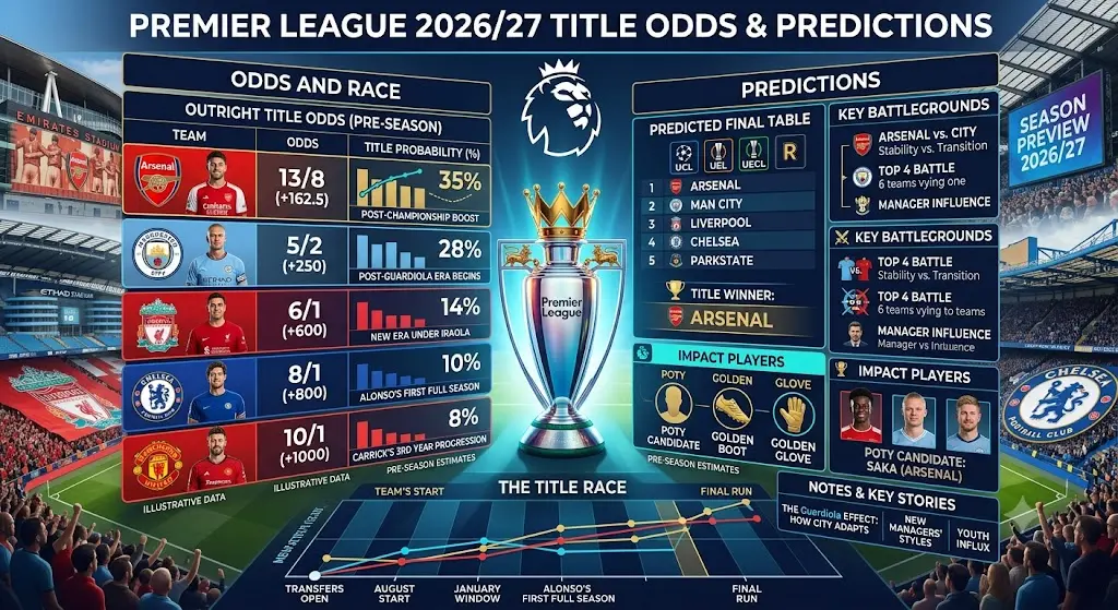 Premier League 2026/27 Title Odds & Predictions: Can Defending Champions Arsenal Go Back-to-Back?